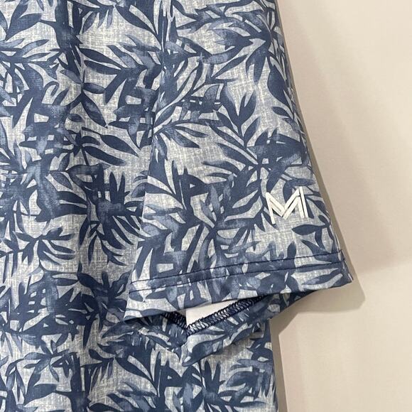 Maelreg Shirt Mens Large Golf Performance Polo S/S Blue AOP Stretch Floral Print - Picture 7 of 9